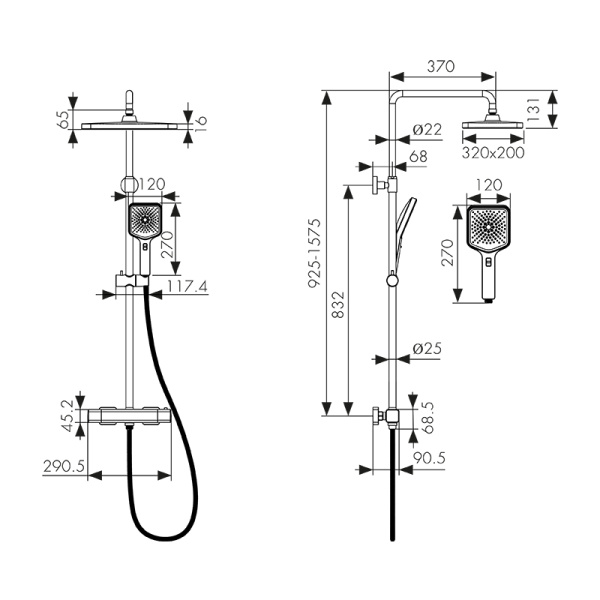 01377 Душевая система KAISER Cube с термостатом